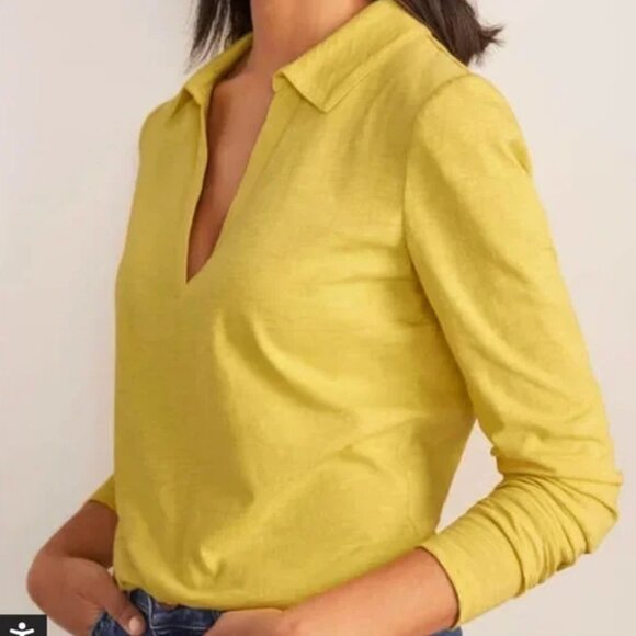 Boden Notch Collar Tee in Bright Yellow Small - Picture 1 of 6